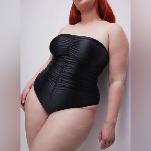 Good American Strapless Ruched One-Piece Black Swimsuit - Picture 2 of 9